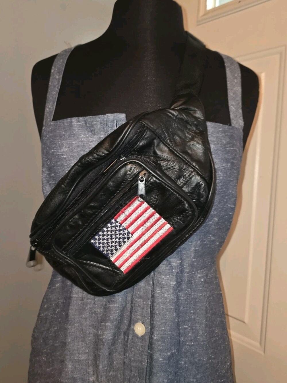 Vtg American Flag Lambskin Fanny Pack Belt Bag Patriotic USA 4th Of July Patch